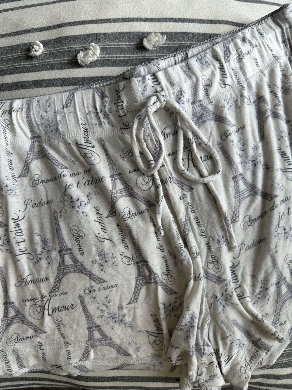 Cynthia Rowley Cream and Gray Eiffel Tower Sleep Shorts